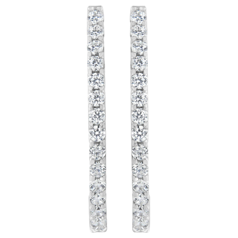 Bids.com 14K White Gold 2.0 Cttw Round Brilliant Cut Diamond Oblong Hinged Leverback Hoop Earrings (I-J Color, I1-I2 Clarity) Earrings White Smoke White.Gold / 2