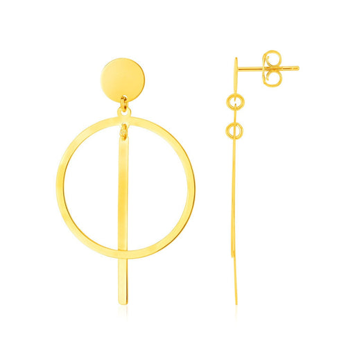 Bids.com 14K Yellow Gold Polished Circle and Bar Earrings Earrings White Smoke Yellow Gold
