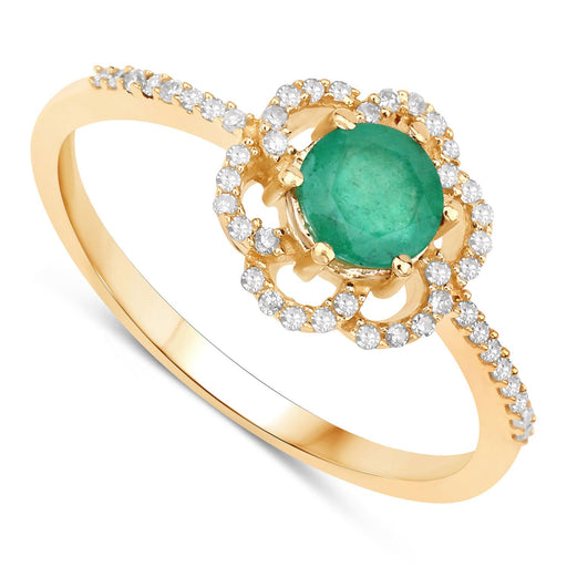 Bids.com 0.55 Carat Genuine Zambian Emerald and White Diamond 14K Yellow Gold Ring Rings White Smoke size 5.00,size 6.00,size 7.00,size 8.00,size 9.00