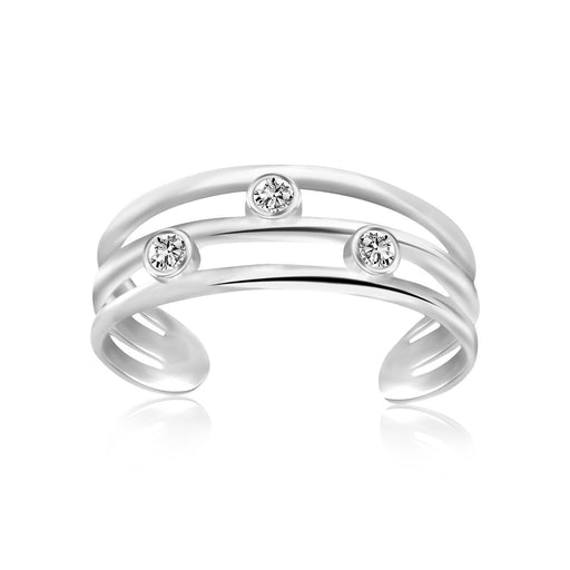 Bids.com Sterling Silver Rhodium Plated Triple Line Open Motif Cubic Zirconia Toe Ring Rings White Smoke Sterling Silver