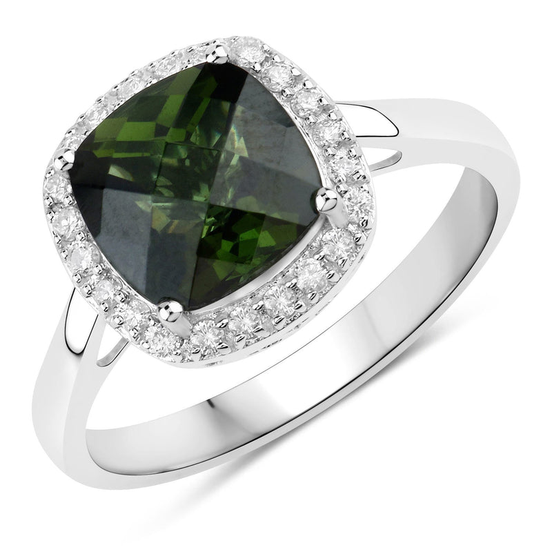 Bids.com 2.64 Carat Genuine Green Tourmaline and White Diamond 14K White Gold Ring Rings White Smoke size 6.00,size 7.00,size 8.00,size 9.00