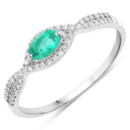 Bids.com 0.32 Carat Genuine Zambian Emerald and White Diamond 14K White Gold Ring Rings White Smoke size 5.00,size 6.00,size 7.00,size 8.00,size 9.00
