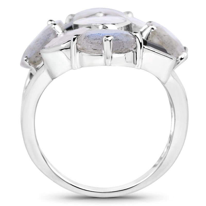 Bids.com 10.30 Carat Genuine White Rainbow Moonstone, Labradorite And Black Onyx .925 Sterling Silver Ring Rings White Smoke size 6.00,size 7.00,size 8.00,size 9.00