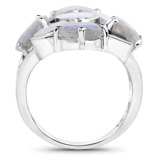 Bids.com 10.30 Carat Genuine White Rainbow Moonstone, Labradorite And Black Onyx .925 Sterling Silver Ring Rings White Smoke size 6.00,size 7.00,size 8.00,size 9.00