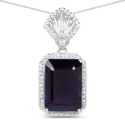 Bids.com 7.37 Carat Genuine Amethyst and White Zircon .925 Sterling Silver Pendant Pendants White Smoke