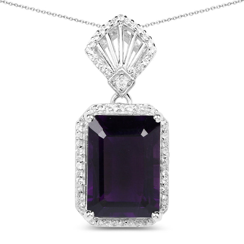Bids.com 7.37 Carat Genuine Amethyst and White Zircon .925 Sterling Silver Pendant Pendants White Smoke