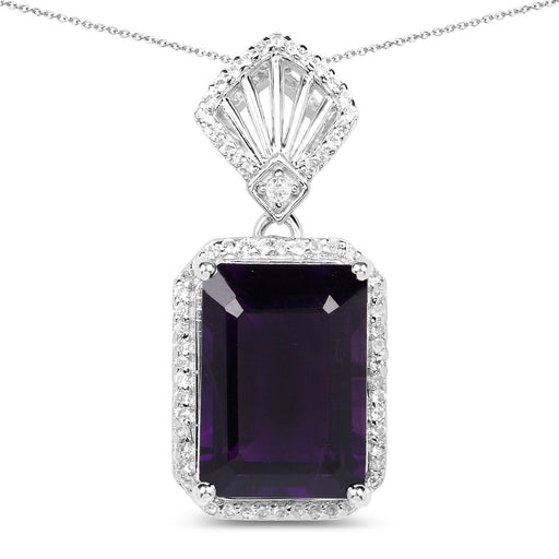 Bids.com 7.37 Carat Genuine Amethyst and White Zircon .925 Sterling Silver Pendant Pendants White Smoke