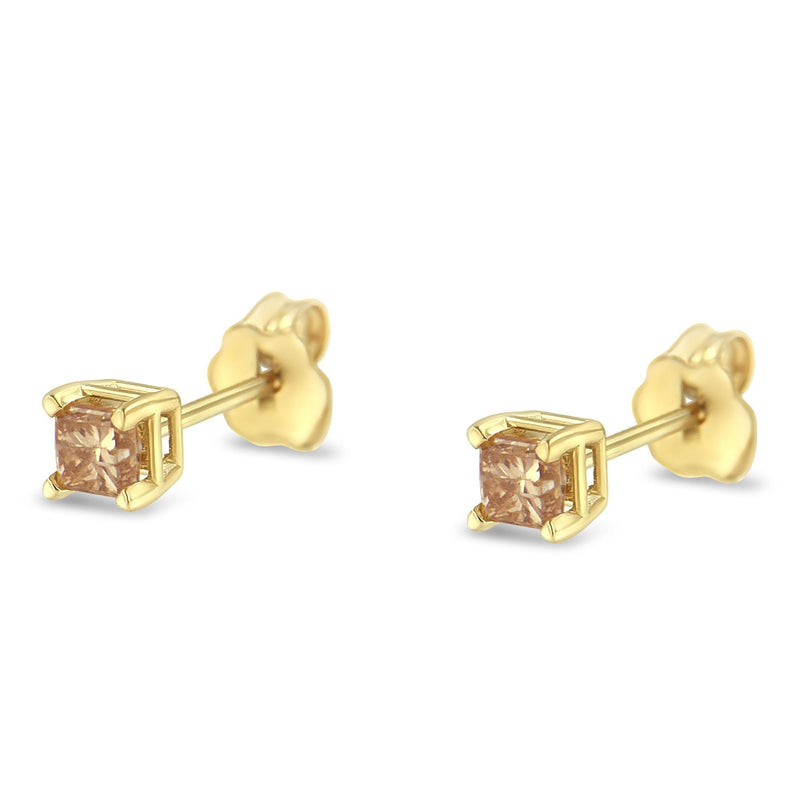 Bids.com IGI Certified 3/8 Cttw Princess-Cut Square Diamond 4-Prong Solitaire Stud Earrings in 14K Yellow Gold (K-L Color, I1-I2 Clarity) Earrings White Smoke Yellow.Gold / 0.4