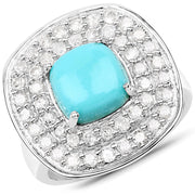 Bids.com 2.80 Carat Genuine Turquoise and White Diamond .925 Sterling Silver Ring Rings White Smoke size 7.00,size 5.00,size 6.00,size 8.00,size 9.00