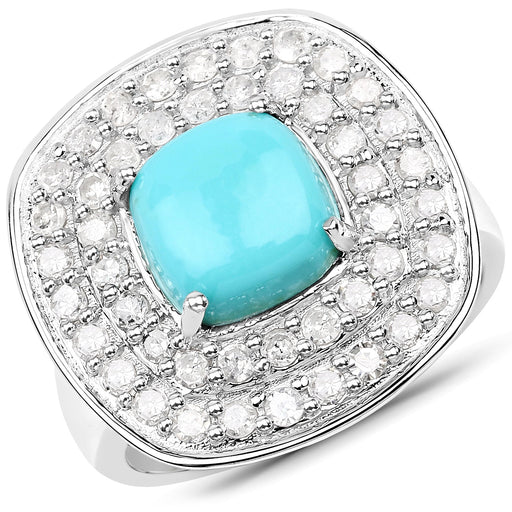 Bids.com 2.80 Carat Genuine Turquoise and White Diamond .925 Sterling Silver Ring Rings White Smoke size 7.00,size 5.00,size 6.00,size 8.00,size 9.00