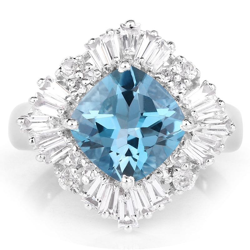 Bids.com 5.19 Carat Genuine London Blue Topaz & White Topaz .925 Sterling Silver Ring Rings White Smoke size 8.00,size 6.00,size 7.00,size 9.00,size 5.00