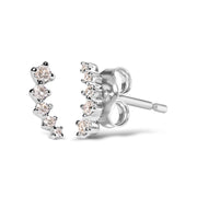 Bids.com 10K White Gold 1/10 Cttw Diamond Journey Style Climber Stud Earrings (H-I Color, I1-I2 Clarity) Earrings White Smoke White.Gold / 0.1