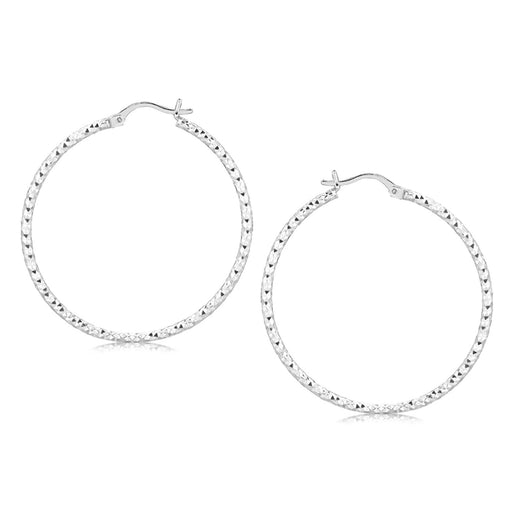 Bids.com Sterling Silver Rhodium Plated Large Faceted Style Hoop Earrings Earrings White Smoke Sterling Silver