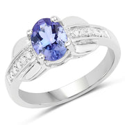 Bids.com 1.27 Carat Genuine Tanzanite and White Diamond .925 Sterling Silver Ring Rings White Smoke size 6.00,size 8.00,size 5.00,size 7.00,size 9.00
