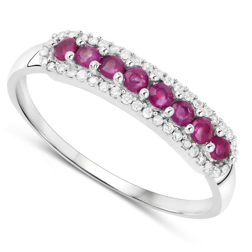 Bids.com 0.47 Carat Genuine Ruby and White Diamond 14K White Gold Ring Rings White Smoke size 5.00,size 6.00,size 7.00,size 8.00,size 9.00