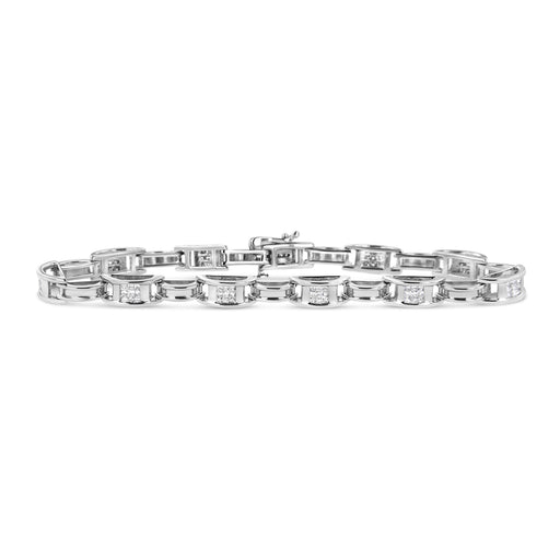 Bids.com 14K White Gold 1.0 Cttw Invisible Set Princess Diamond Alternating Link Tennis Bracelet (I-J Color, I1-I2 Clarity) - 7.25" Bracelets White Smoke White.Gold / 7.25