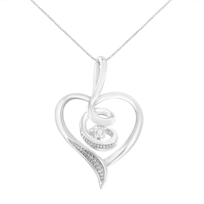Bids.com Espira 10K White Gold .03 Cttw Diamond-Accented Round-Cut Diamond Swirl Open Heart 18" Pendant Necklace (I-J Color, I2-I3 Clarity) Necklaces White Smoke White.Gold / 18
