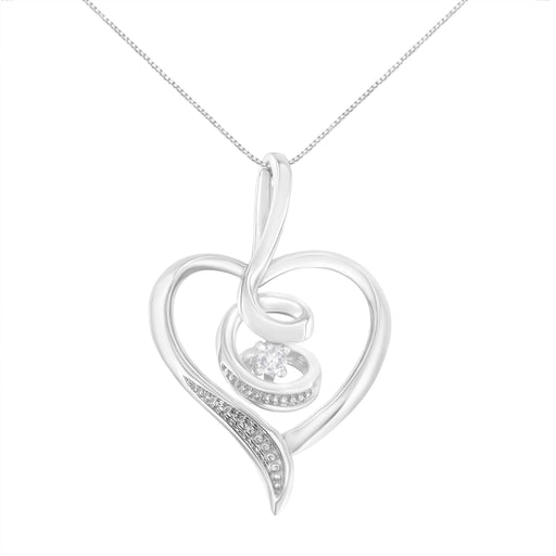 Bids.com Espira 10K White Gold .03 Cttw Diamond-Accented Round-Cut Diamond Swirl Open Heart 18" Pendant Necklace (I-J Color, I2-I3 Clarity) Necklaces White Smoke White.Gold / 18