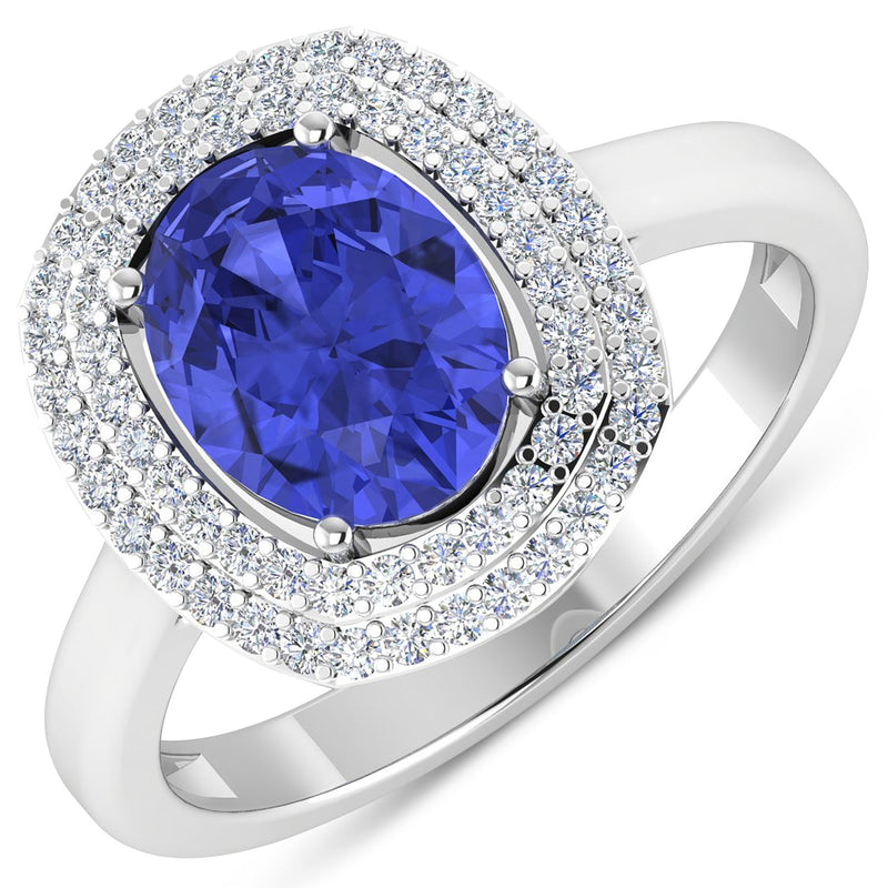 Bids.com 2.02 Carat Genuine Tanzanite and White Diamond 14K White Gold Ring Rings White Smoke size 6.00,size 7.00,size 8.00,size 9.00