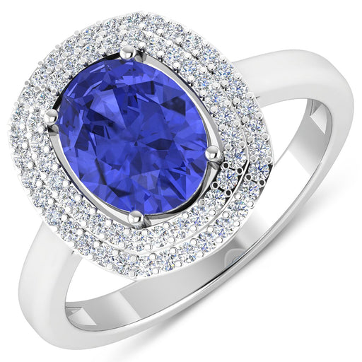 Bids.com 2.02 Carat Genuine Tanzanite and White Diamond 14K White Gold Ring Rings White Smoke size 6.00,size 7.00,size 8.00,size 9.00
