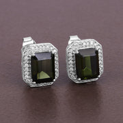 Bids.com 3.57 Carat Genuine Green Tourmaline and White Diamond 14K White Gold Earrings Earrings Dim Gray