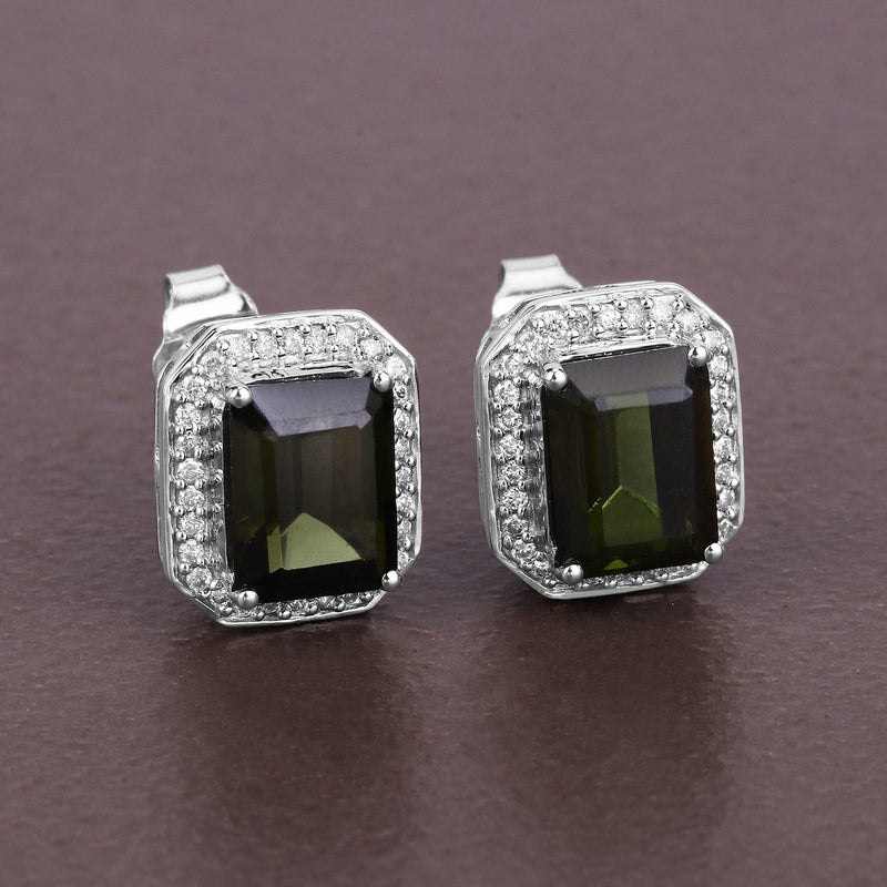 Bids.com 3.57 Carat Genuine Green Tourmaline and White Diamond 14K White Gold Earrings Earrings Dim Gray