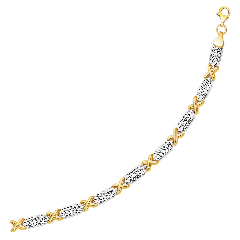Bids.com 14k Two-Tone Gold Fancy X Line Bracelet Bracelets White Smoke 7.25 / Two-Tone Gold
