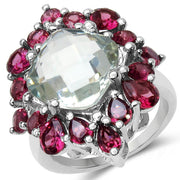 Bids.com 8.61 Carat Genuine Green Amethyst & Rhodolite .925 Sterling Silver Ring Rings White Smoke size 6.00,size 7.00,size 8.00,size 9.00,size 5.00,size 10.00