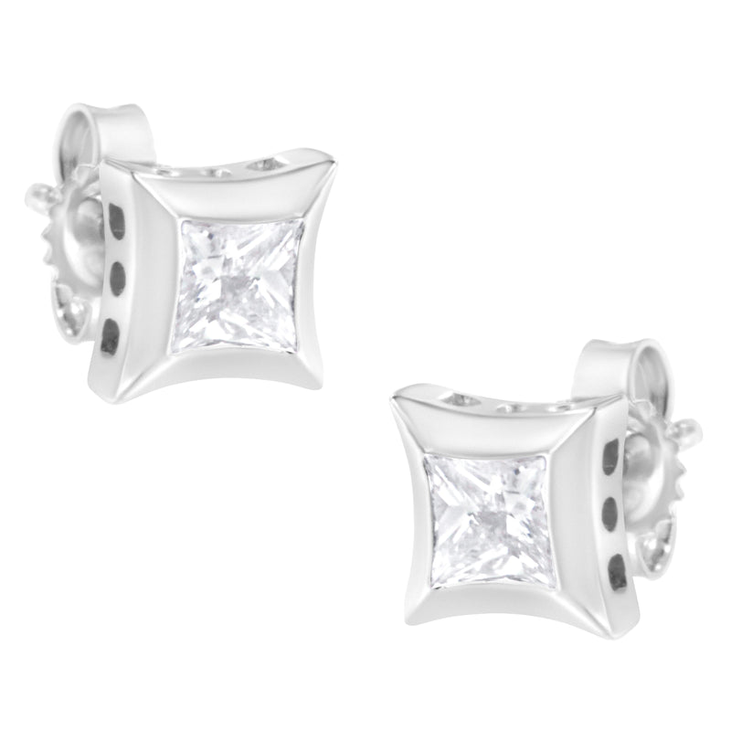 Bids.com 10K White Gold 1/2 Cttw Invisible Set Princess-Cut Diamond Stud Earrings (H-I Color, SI2-I1 Clarity) Earrings White Smoke White.Gold / 0.5151