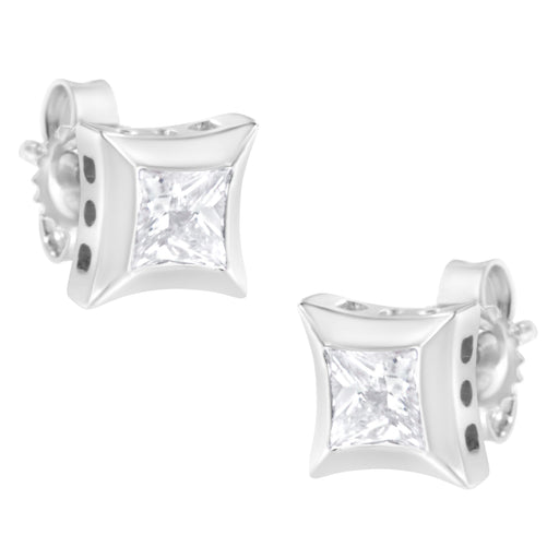 Bids.com 10K White Gold 1/2 Cttw Invisible Set Princess-Cut Diamond Stud Earrings (H-I Color, SI2-I1 Clarity) Earrings White Smoke White.Gold / 0.5151