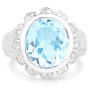 Bids.com 5.39 Carat Genuine Blue Topaz and White Topaz .925 Sterling Silver Ring Rings White Smoke size 6.00,size 8.00,size 7.00,size 9.00,size 5.00