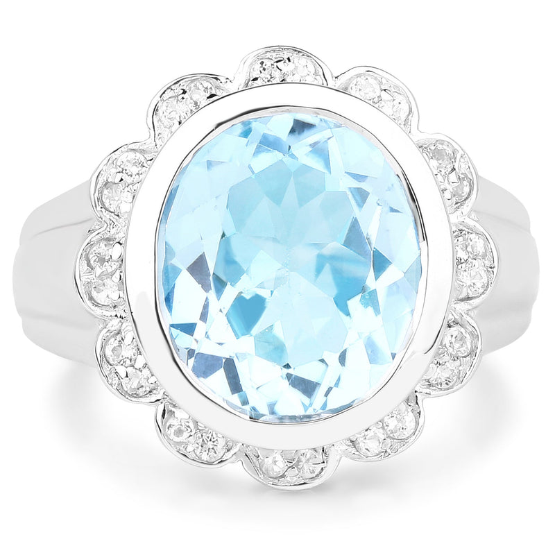 Bids.com 5.39 Carat Genuine Blue Topaz and White Topaz .925 Sterling Silver Ring Rings White Smoke size 6.00,size 8.00,size 7.00,size 9.00,size 5.00