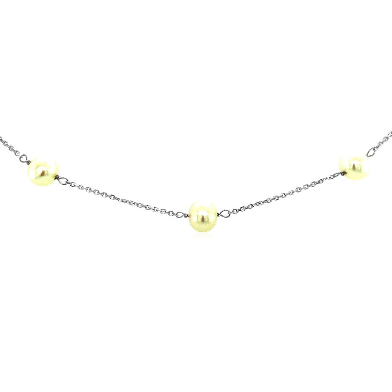 Bids.com 14k White Gold Necklace with White Pearls Necklaces White Smoke 16 / White Gold,18 / White Gold