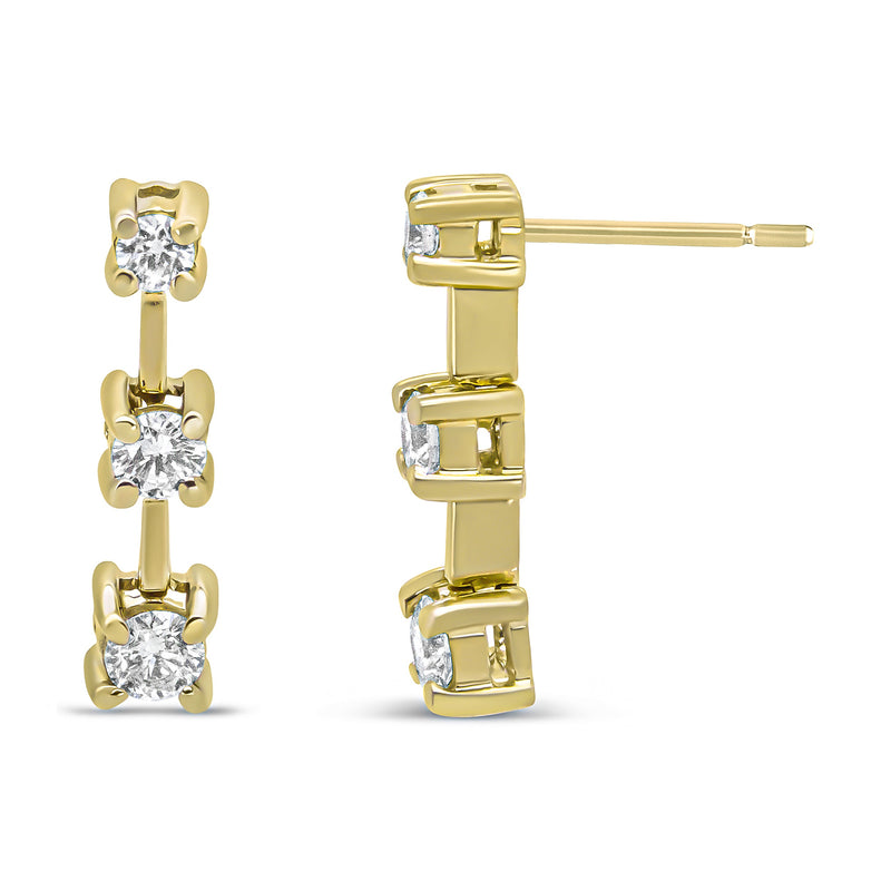 Bids.com 14K Yellow Gold 1/2 Cttw Round Diamond 3 Stone Graduated Linear Drop Past, Present and Future Stud Earrings (H-I Color, SI1-SI2 Clarity) Earrings White Smoke Yellow.Gold / 0.5