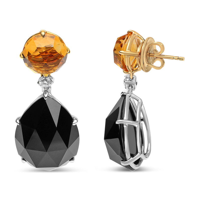 Bids.com 18K White and Yellow Gold 1/5 Cttw Diamond with Round Yellow Citrine and 20x15mm Pear Cut Black Onyx Gemstone Dangle Earring (G-H Color, SI1-SI2 Clarity) Earrings White Smoke YellowWhite.Gold / 0.18