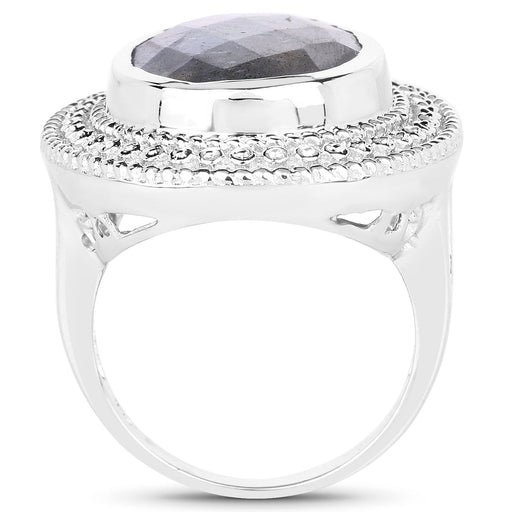 Bids.com 7.00 Carat Genuine Labradorite .925 Sterling Silver Ring Rings White Smoke size 6.00,size 7.00,size 8.00,size 9.00