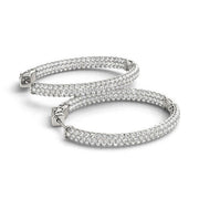 Bids.com 14k White Gold Diamond Hoop Double Sided Three Row Earrings (2 cttw) Earrings White Smoke White Gold