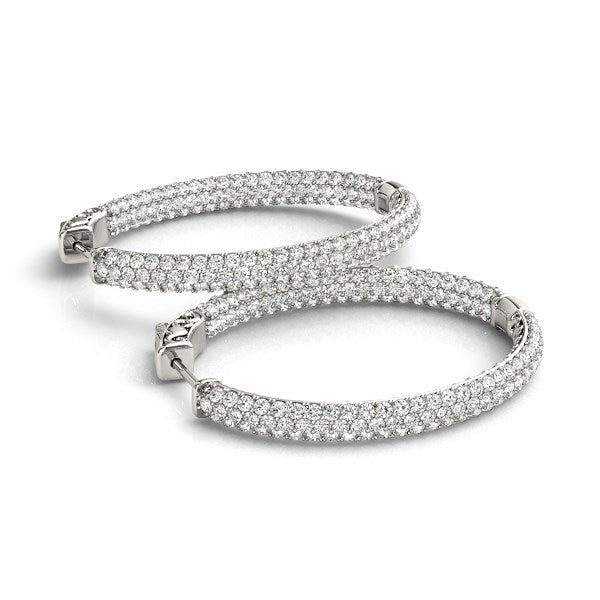 Bids.com 14k White Gold Diamond Hoop Double Sided Three Row Earrings (2 cttw) Earrings White Smoke White Gold