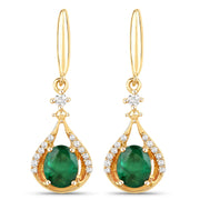 Bids.com 0.70 Carat Genuine Zambian Emerald and White Diamond 14K Yellow Gold Earrings Earrings White Smoke
