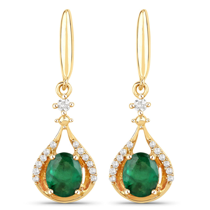 Bids.com 0.70 Carat Genuine Zambian Emerald and White Diamond 14K Yellow Gold Earrings Earrings White Smoke