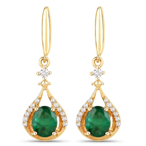Bids.com 0.70 Carat Genuine Zambian Emerald and White Diamond 14K Yellow Gold Earrings Earrings White Smoke
