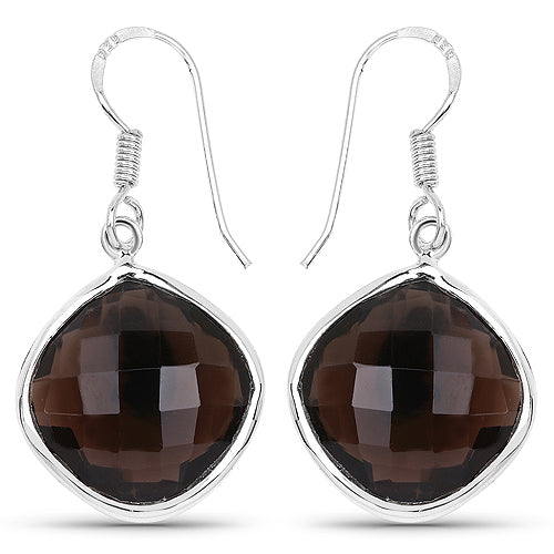 Bids.com 22.80 Carat Genuine Smoky Quartz .925 Sterling Silver Earrings Earrings White Smoke