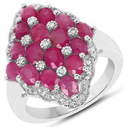Bids.com 3.80 Carat Ruby and White Zircon .925 Sterling Silver Ring Rings White Smoke size 6.00,size 7.00,size 5.00,size 8.00,size 9.00