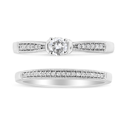 Bids.com .925 Sterling Silver 1/3 Cttw Diamond Classic Engagement Ring Bridal Set with Milgrain (I-J Color, I3 Clarity) - Ring Size 7 Rings White Smoke 7 / White.Sterling Silver,6 / White.Sterling Silver,5 / White.Sterling Silver,10 / White.Sterling Silver,8 / White.Sterling Silver,9 / White.Sterling Silver