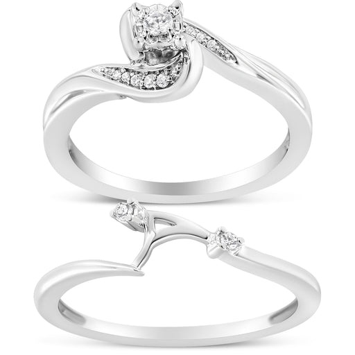 Bids.com .925 Sterling Silver 1/10 Cttw Diamond Swirl and Bypass Bridal Set Ring and Band (I-J Color, I3 Clarity) - Size 7 Rings White Smoke 7 / White.Sterling Silver,9 / White.Sterling Silver,6 / White.Sterling Silver,8 / White.Sterling Silver,5 / White.Sterling Silver,10 / White.Sterling Silver,11 / White.Sterling Silver,12 / White.Sterling Silver