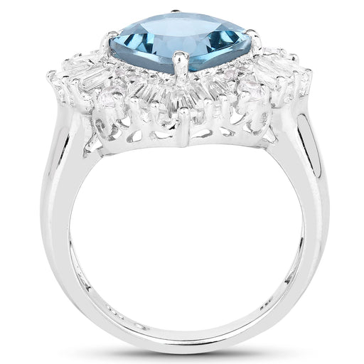 Bids.com 5.19 Carat Genuine London Blue Topaz & White Topaz .925 Sterling Silver Ring Rings White Smoke size 8.00,size 6.00,size 7.00,size 9.00,size 5.00