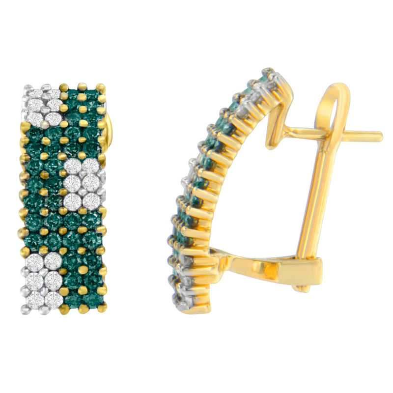 Bids.com 14K Yellow Gold 2 cttw White and Treated Blue Diamond Earrings (H-I, SI1-SI2) Earrings White Smoke Yellow.Gold / 2