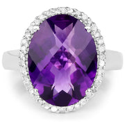 Bids.com 7.94 Carat Genuine Amethyst and White Diamond .925 Sterling Silver Ring Rings White Smoke size 8.00,size 5.00,size 6.00,size 7.00,size 9.00,size 10.00