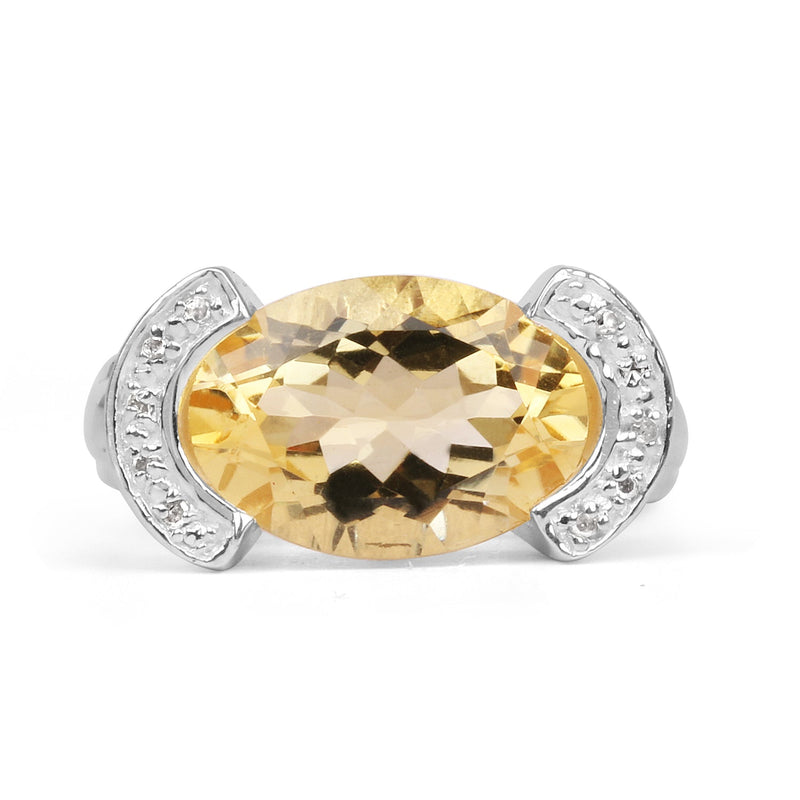 Bids.com 4.55 Carat Genuine Citrine and White Diamond .925 Sterling Silver Ring Rings White Smoke size 6.00,size 7.00,size 8.00,size 9.00,size 5.00