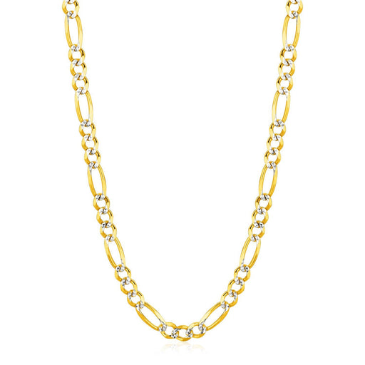 Bids.com 6.0mm 14K Yellow Gold Solid Pave Figaro Chain Necklaces White Smoke 22 / Two-Tone Gold,24 / Two-Tone Gold,26 / Two-Tone Gold